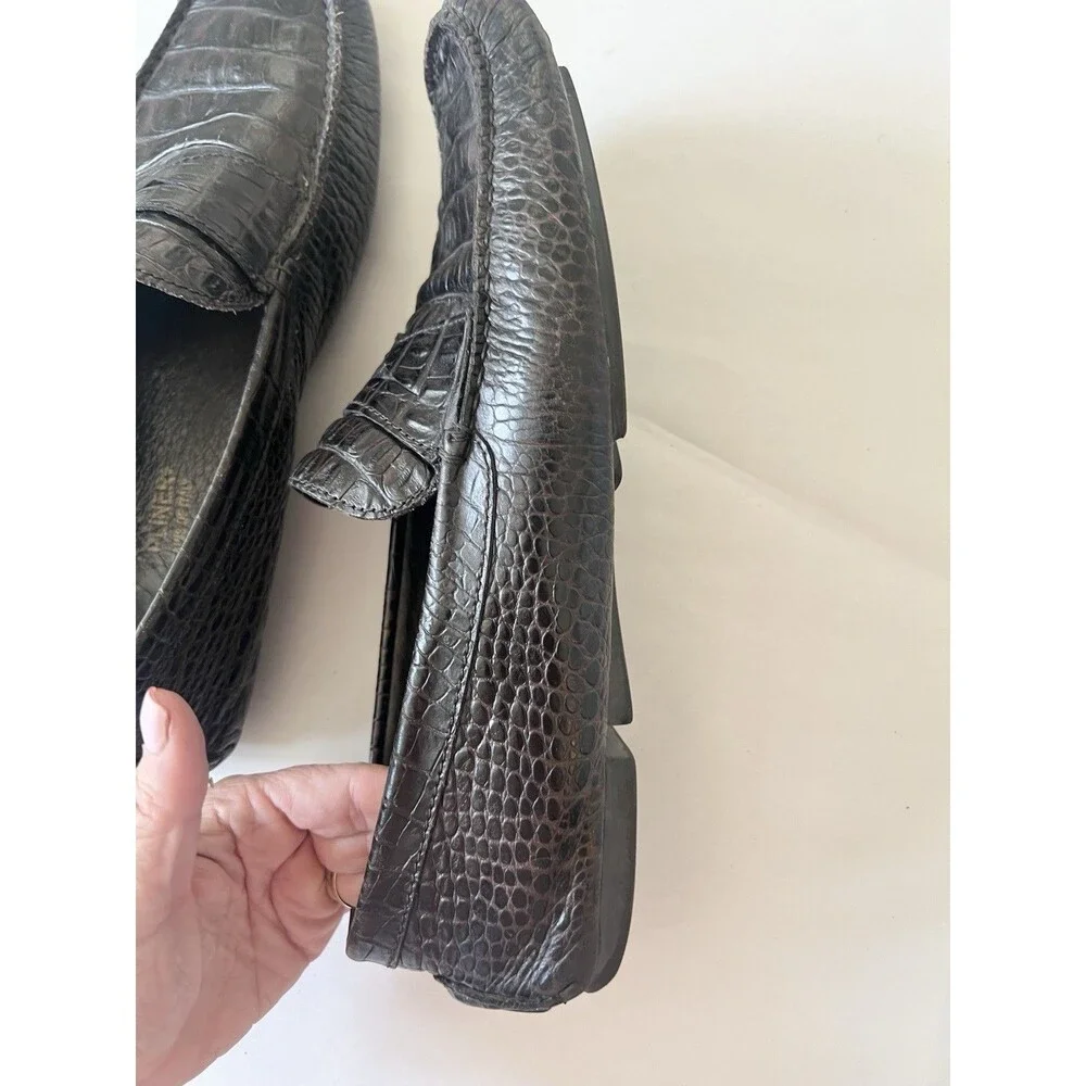 Donald J Pliner Shoes Mens Size 11 Brown Croc Embossed Leather Slip On Loafers